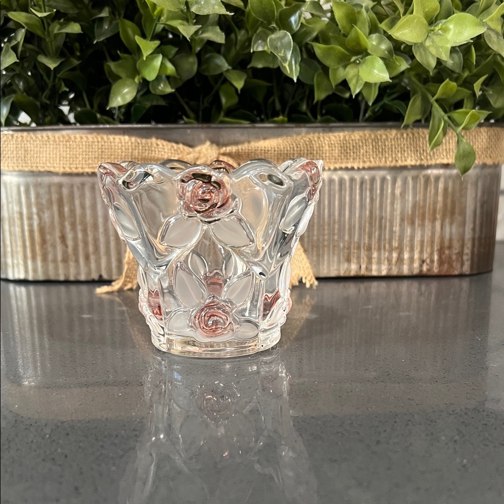 Mikasa Glass Votive Holder with Pink Floral Accents